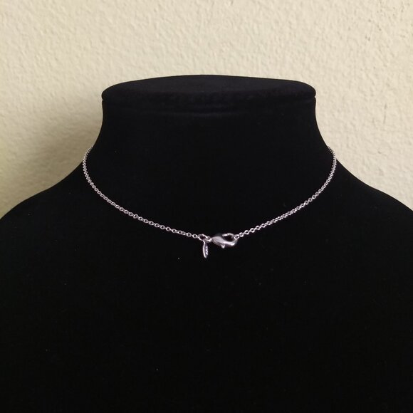 Silver Tone Necklace with Black Rhinestone Oblong Rectangular Pendant Modern - Picture 5 of 6